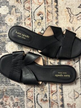 kate spade black leather crisscross slide sandals